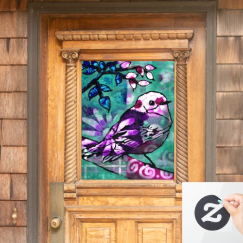 Whimsical Abstract Bird Floral Teal Purple Window Cling