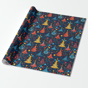 Whimsical Abstract Christmas Trees in Bright Color Wrapping Paper