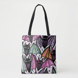Whimsical Abstract Cute Bats Pattern Halloween Tote Bag
