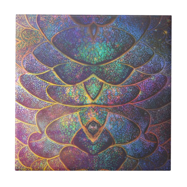 Whimsical Abstract Dragon Scales Cool Fractal Art Ceramic Tile (Front)