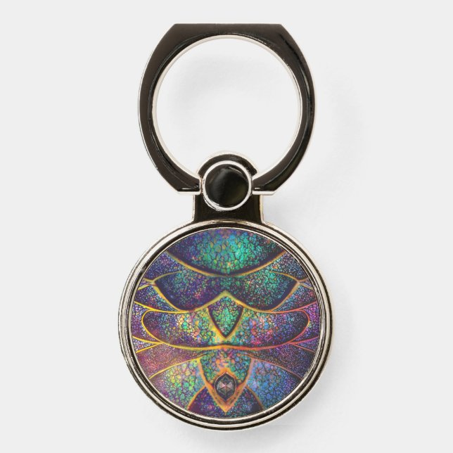 Whimsical Abstract Dragon Scales Cool Fractal Art Phone Ring Stand (Front)