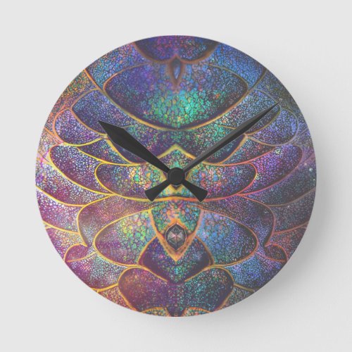 Whimsical Abstract Dragon Scales Cool Fractal Art Round Clock