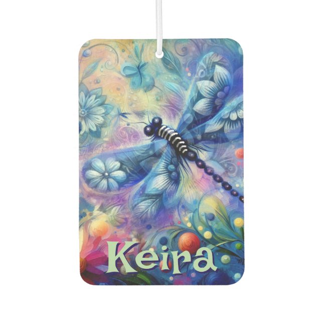 Whimsical Abstract Dragonfly Floral Personalized Air Freshener (Front)