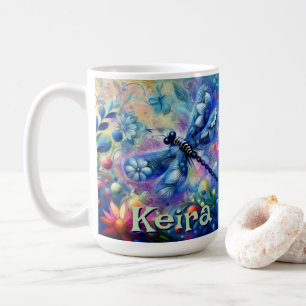 Whimsical Abstract Dragonfly Floral Personalized Coffee Mug