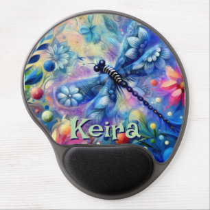Whimsical Abstract Dragonfly Floral Personalized Gel Mouse Pad