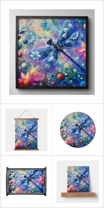 Whimsical Abstract Dragonfly Floral Teal Blue Pink