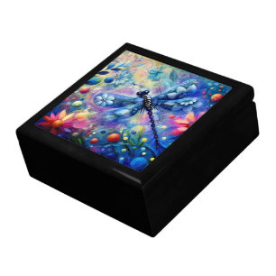 Whimsical Abstract Dragonfly Floral Teal Blue Pink Gift Box