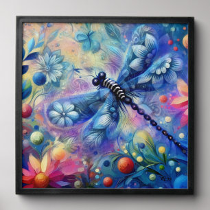 Whimsical Abstract Dragonfly Floral Teal Blue Pink Peel And Stick Photo Tile