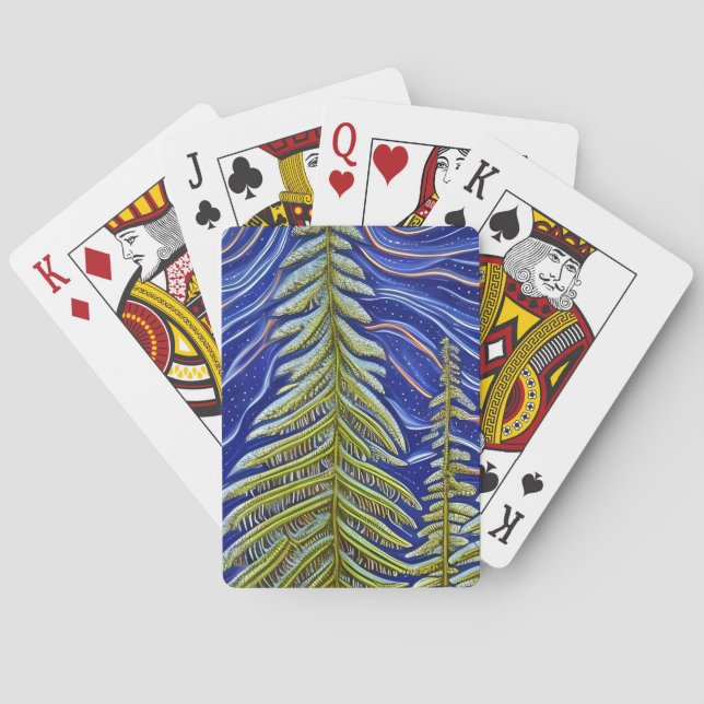 Whimsical Abstract Evergreens Poker Cards (Back)