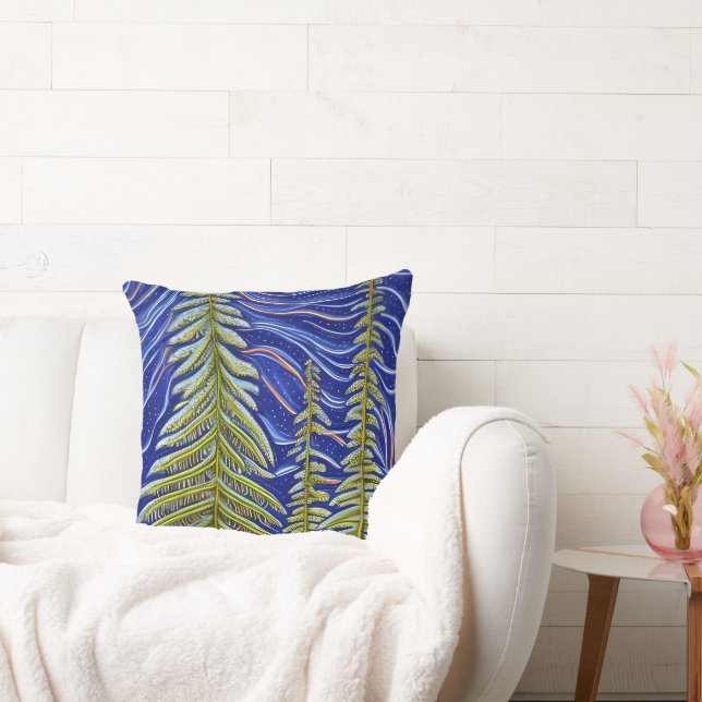 Whimsical Abstract Evergreens Throw Pillow (Couch)
