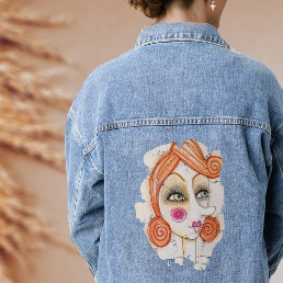 Whimsical Abstract Face Artsy Fun Unique Colorful  Denim Jacket