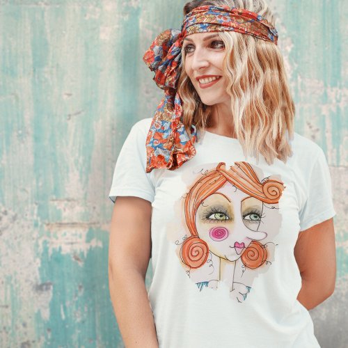 Whimsical Abstract Face Artsy Fun Unique Colorful  T_Shirt