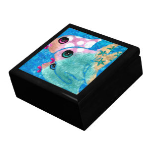 Whimsical Abstract Fish Beach Nautical Teal Pink Gift Box