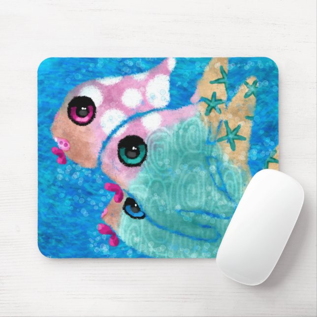 Whimsical Abstract Fish Beach Nautical Teal Pink Mouse Pad (With Mouse)