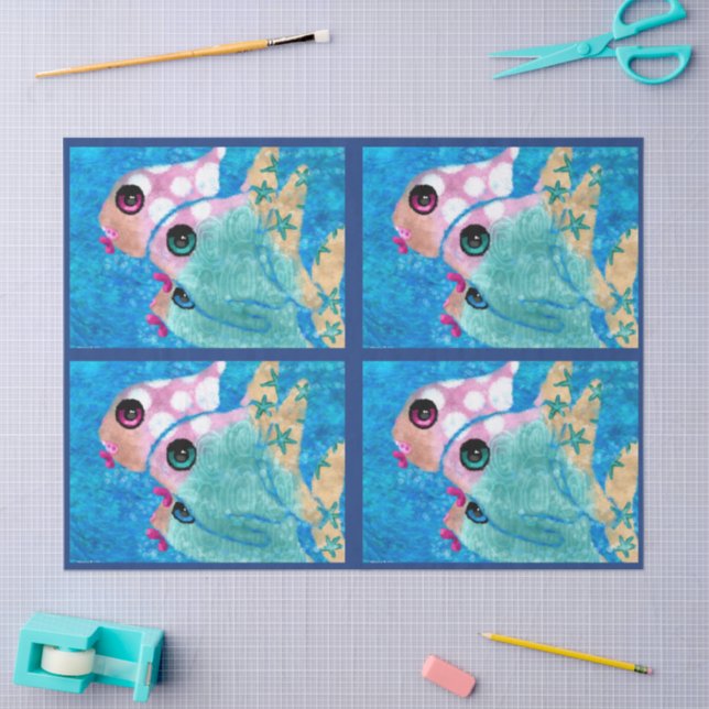 Whimsical Abstract Fish Nautical Coastal Decoupage Tissue Paper (Craft)