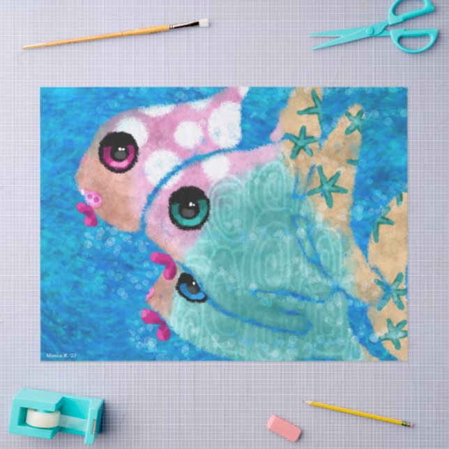 Whimsical Abstract Fish Nautical Coastal Decoupage Tissue Paper (Craft)