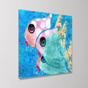 Whimsical Abstract Fish Nautical Coastal Teal Pink Acrylic Photo Tile