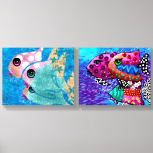 Whimsical Abstract Fish Nautical Coastal Teal Pink Acrylic Photo Tile