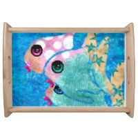 Whimsical Abstract Fish Wood-Finish Serving Tray