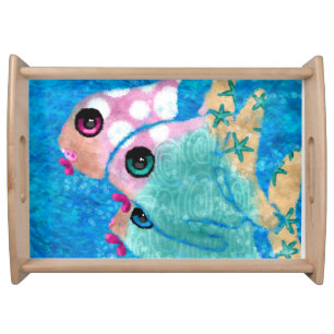 Whimsical Abstract Fish Wood-Finish Serving Tray