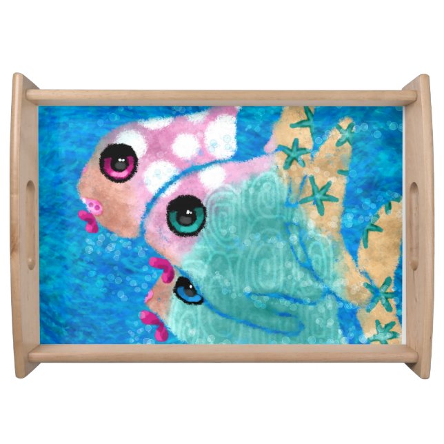 Whimsical Abstract Fish Wood-Finish Serving Tray (Front)