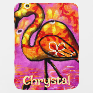 Whimsical Abstract Flamingo Bird Personalized Baby Blanket