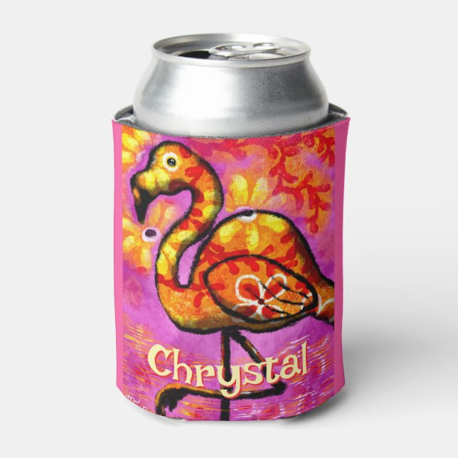  Whimsical Abstract Flamingo Bird Personalized Can Cooler (Can Front)