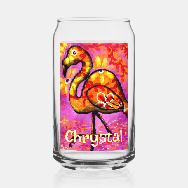  Whimsical Abstract Flamingo Bird Personalized Can Glass (Front)