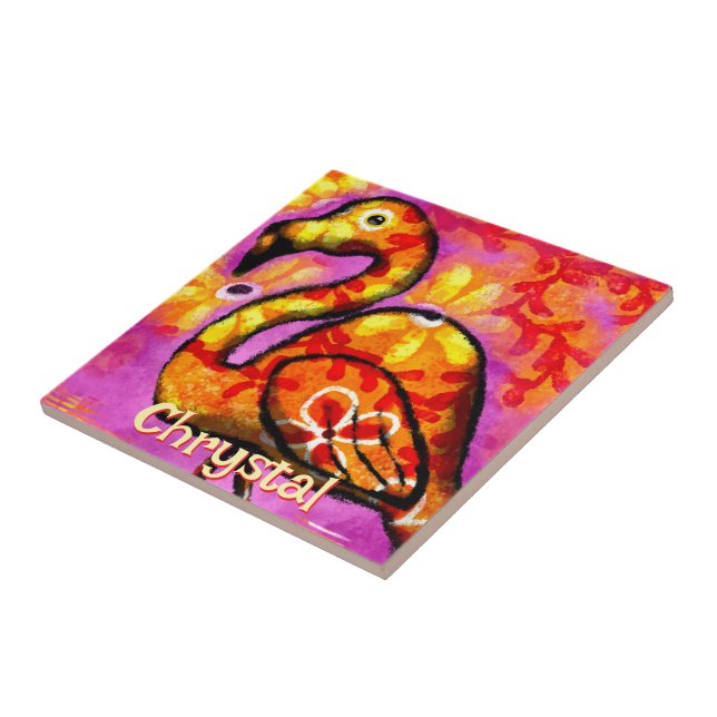  Whimsical Abstract Flamingo Bird Personalized Ceramic Tile (Side)