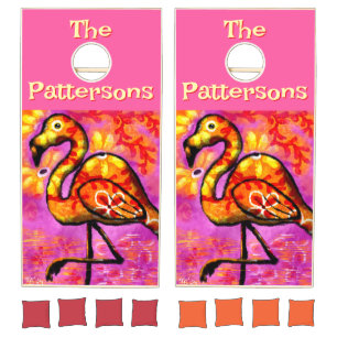  Whimsical Abstract Flamingo Bird Personalized Cornhole Set