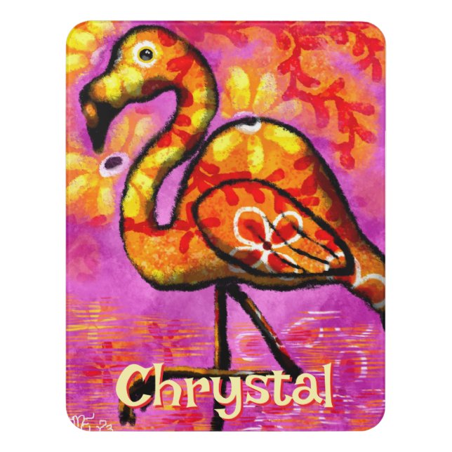  Whimsical Abstract Flamingo Bird Personalized Door Sign (Contemporary Vert)