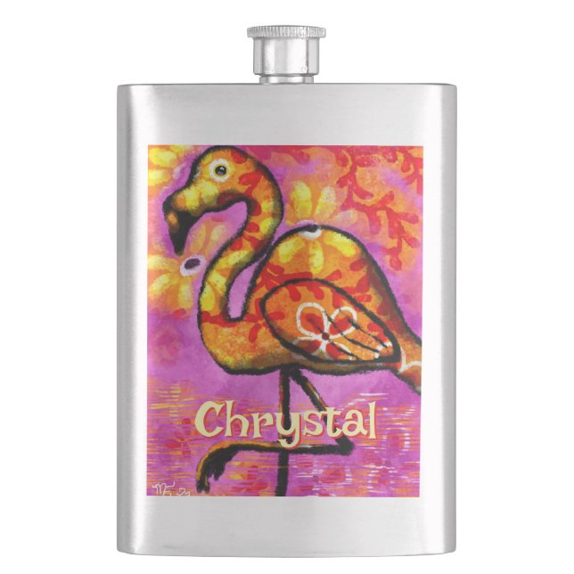  Whimsical Abstract Flamingo Bird Personalized Flask (Front)