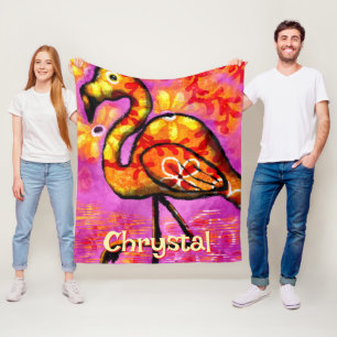 Whimsical Abstract Flamingo Bird Personalized Fleece Blanket