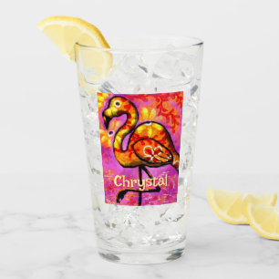  Whimsical Abstract Flamingo Bird Personalized Glass