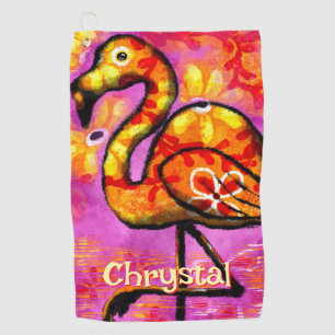 Whimsical Abstract Flamingo Bird Personalized Golf Towel