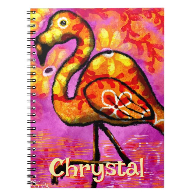  Whimsical Abstract Flamingo Bird Personalized Notebook (Front)