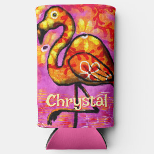 Whimsical Abstract Flamingo Bird Personalized Seltzer Can Cooler