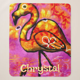 Whimsical Abstract Flamingo Bird Personalized Sherpa Blanket