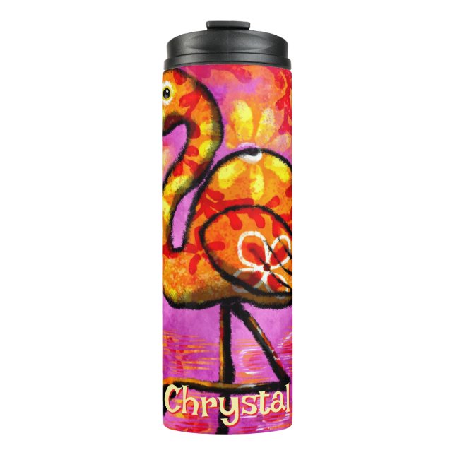  Whimsical Abstract Flamingo Bird Personalized Thermal Tumbler (Front)