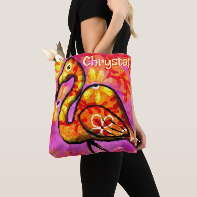  Whimsical Abstract Flamingo Bird Personalized Tote Bag (Close Up)