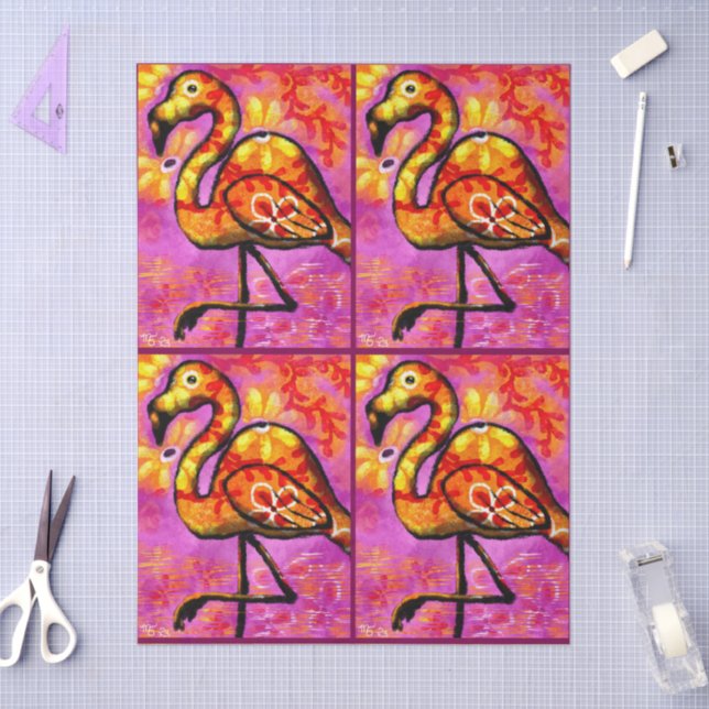 Whimsical Abstract Flamingo Floral Decoupage Tissue Paper (Craft)