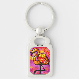 Whimsical Abstract Flamingo Pink Orange Floral Keychain