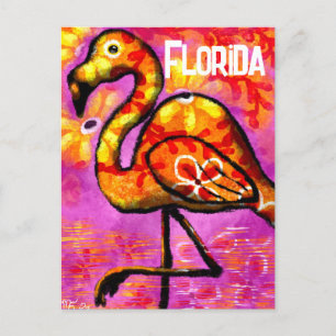 Whimsical Abstract Flamingo Pink Orange Floral Postcard