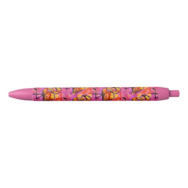 Whimsical Abstract Flamingo Pink Orange Pen (Front)