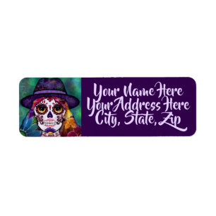 Whimsical Abstract Floral Hippie Sugar Skull Label