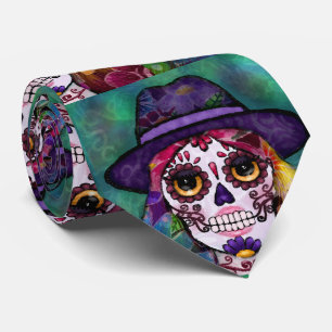 Whimsical Abstract Floral Hippie Sugar Skull Neck Tie