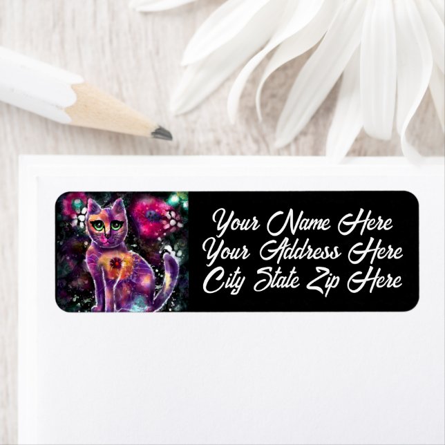 Whimsical Abstract Floral Kitty Cat Return Address Label (Insitu)