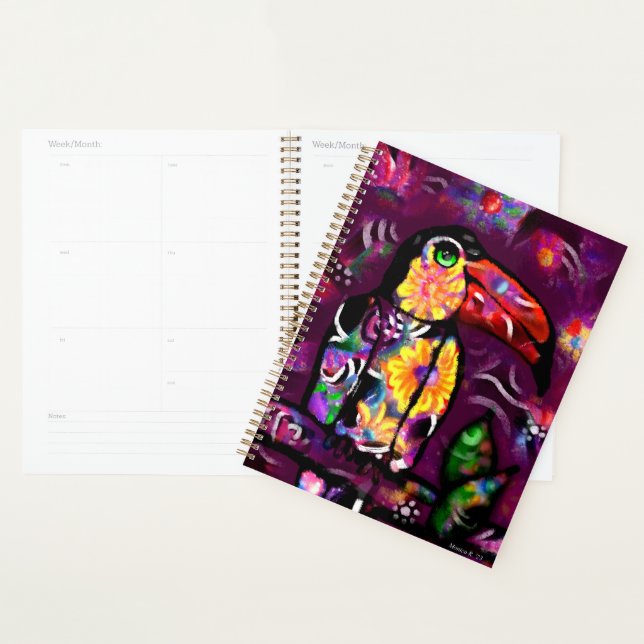 Whimsical Abstract Floral Toucan Bird Purple Planner (Display)