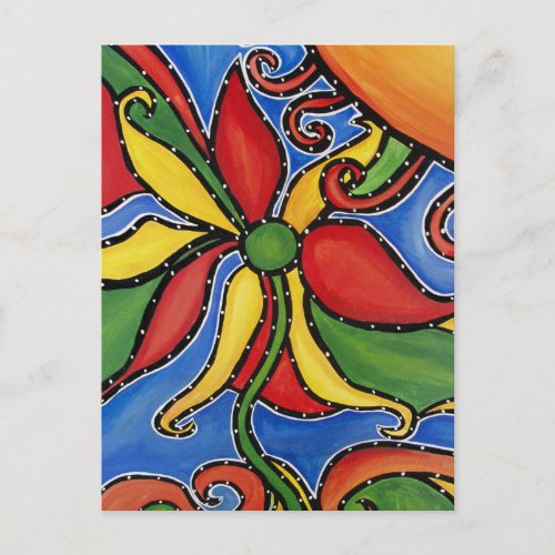 Whimsical Abstract Flower Colorful Art Postcard