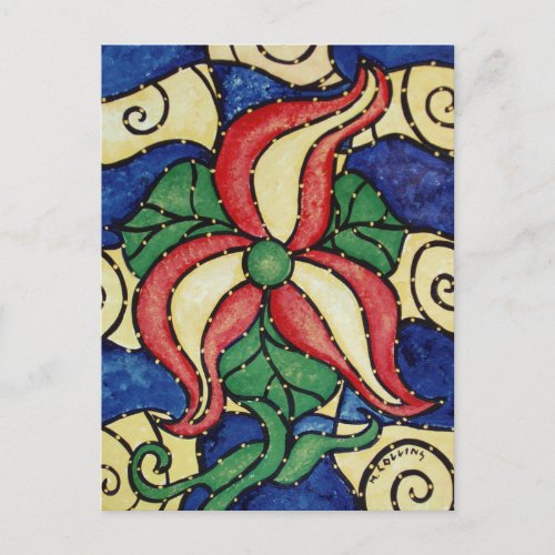 Whimsical Abstract Flower Colorful Art Postcard